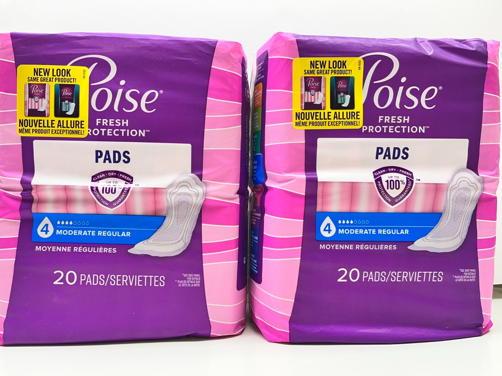 Poise Fresh Protection Moderate Regular Pads, 20 count Each Pack (Pack of 2)