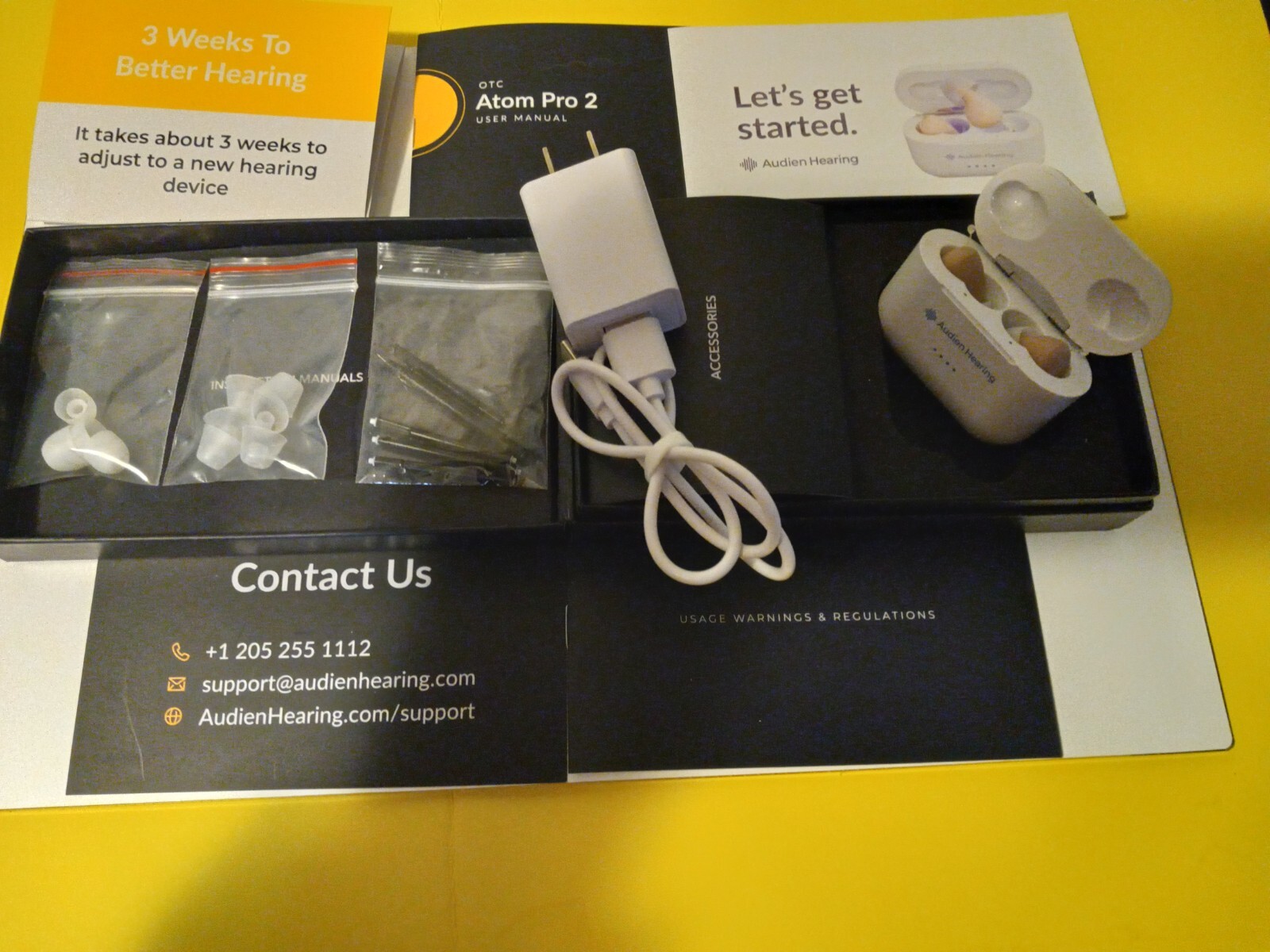 Audien Atom Pro 2 White Beige Analog Rechargeable OTC Hearing Aids