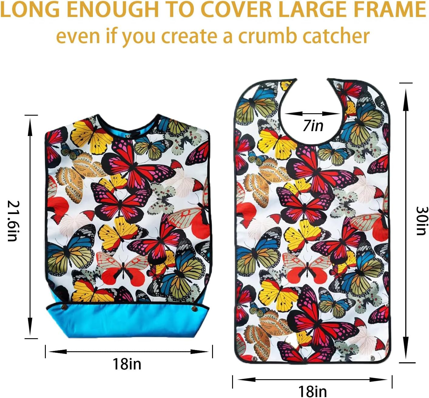 Adult Bibs for Elderly Women, Reusable Large Adult Bib for Eating with Snaps, Fe