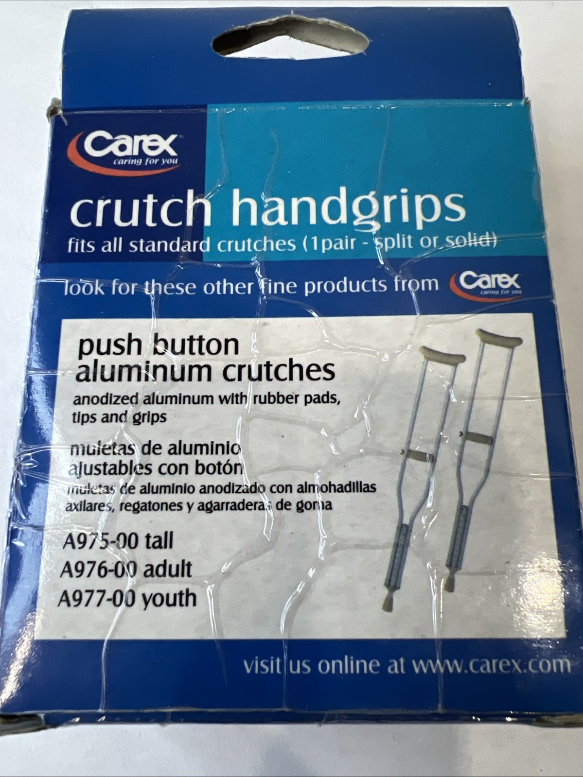 Carex Crutch Handgrips A951-00 Split Washable Latex Free Standard Fit New In Box