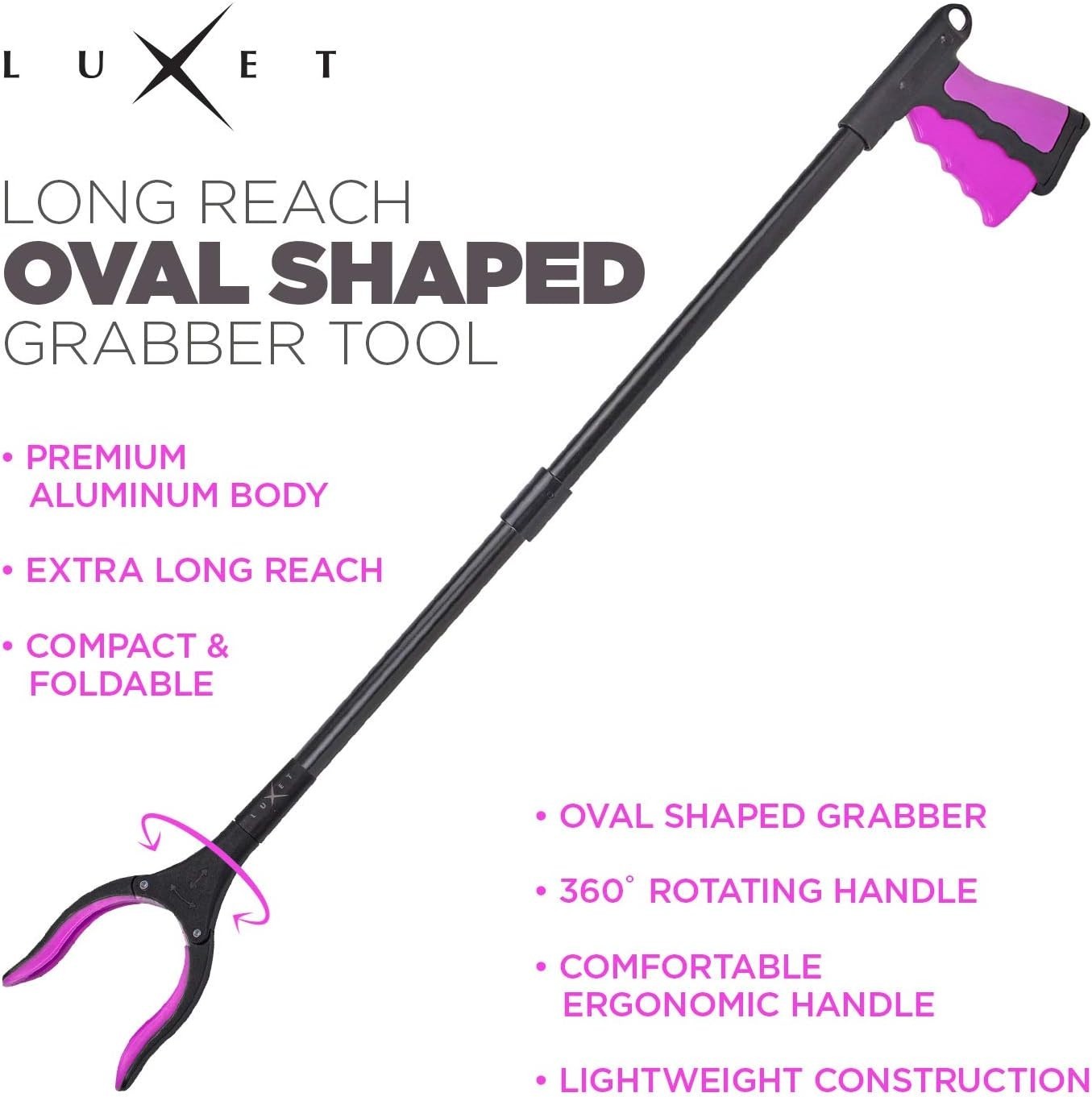 Grabber Reacher Tool – Long 32 Inch Pink Aluminum Foldable Pick Up Stick – St…