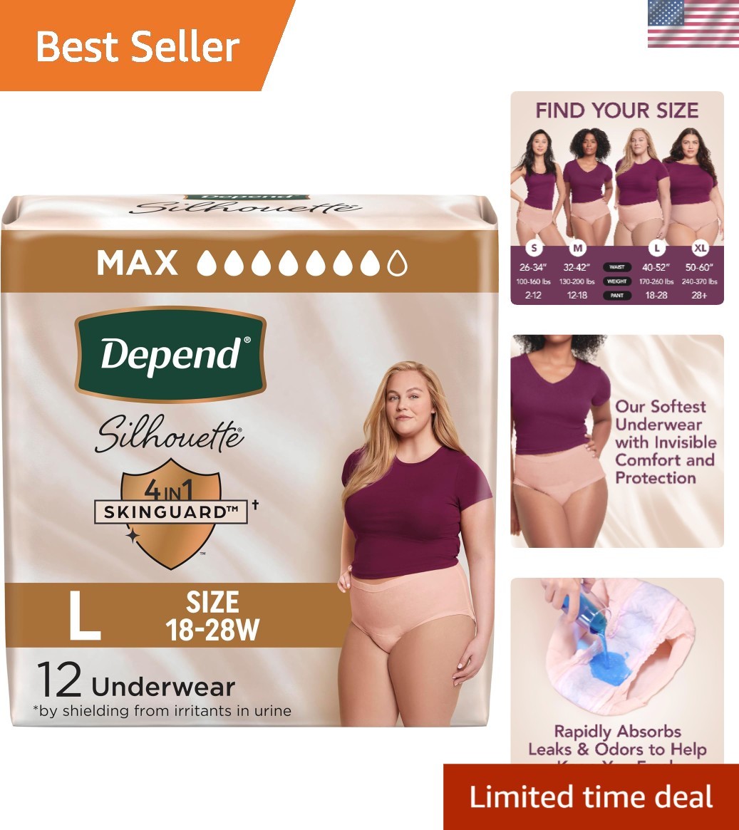 Depend Silhouette Women’s Incontinence Underwear, Large, 12 Count, Cotton Soft