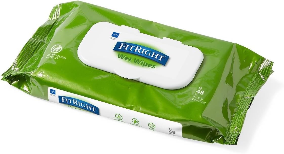 Medline FitRight Aloe Personal Cleansing Cloth Wipes, Scented, Pack of 48