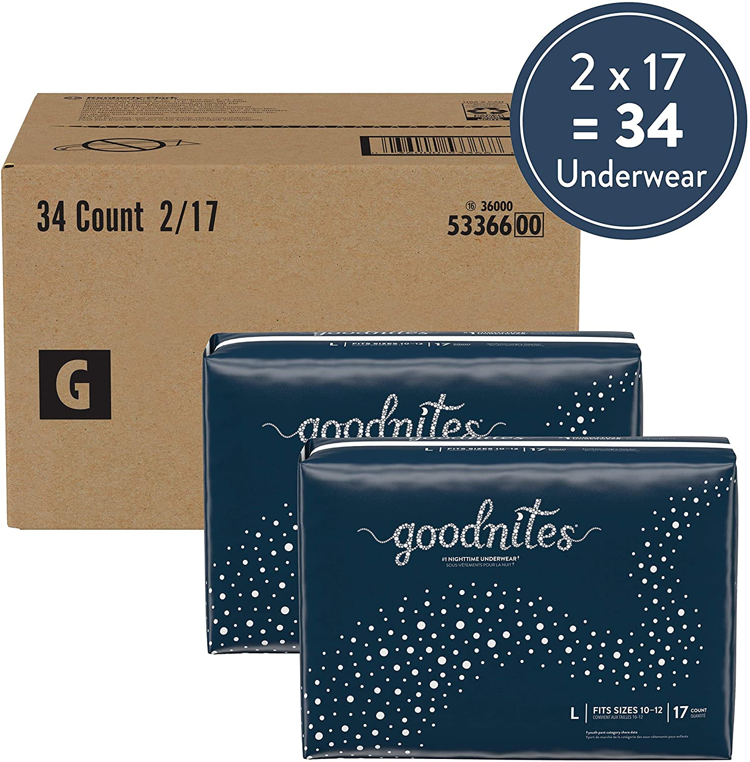 Goodnites Nighttime Bedwetting Underwear, Boys’ L (68-95 Lb.), 34Ct