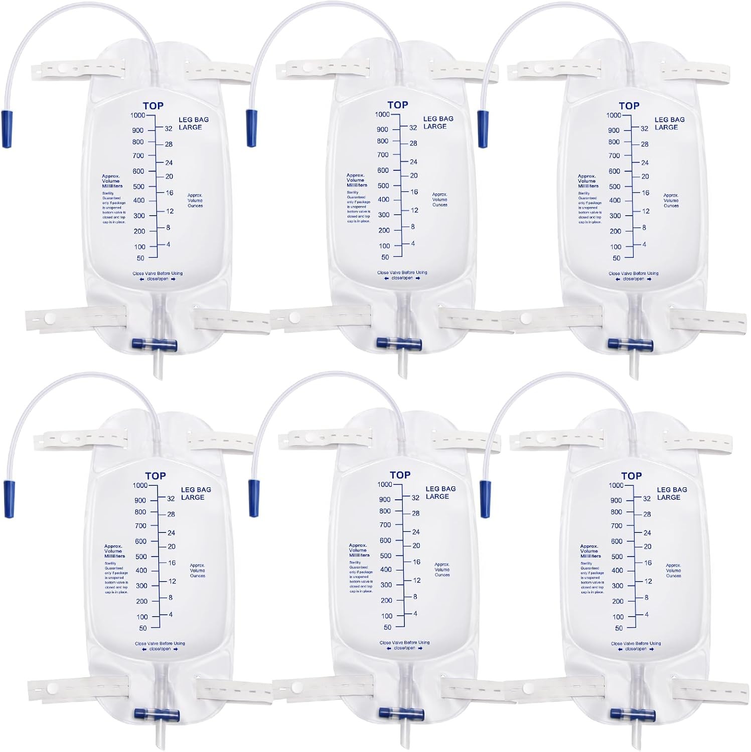 6 Pack 1000ml Foley Catheter Leg Bags for Men Urine Bags Splash-Resistant Drain