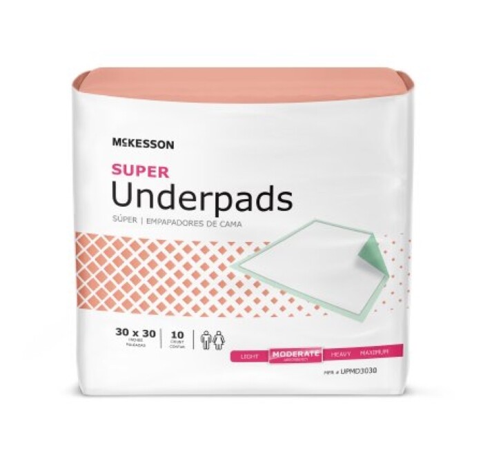 McKesson Underpad Super 30″X 30 Disposable Fluff / Polymer Moderate Absorbency