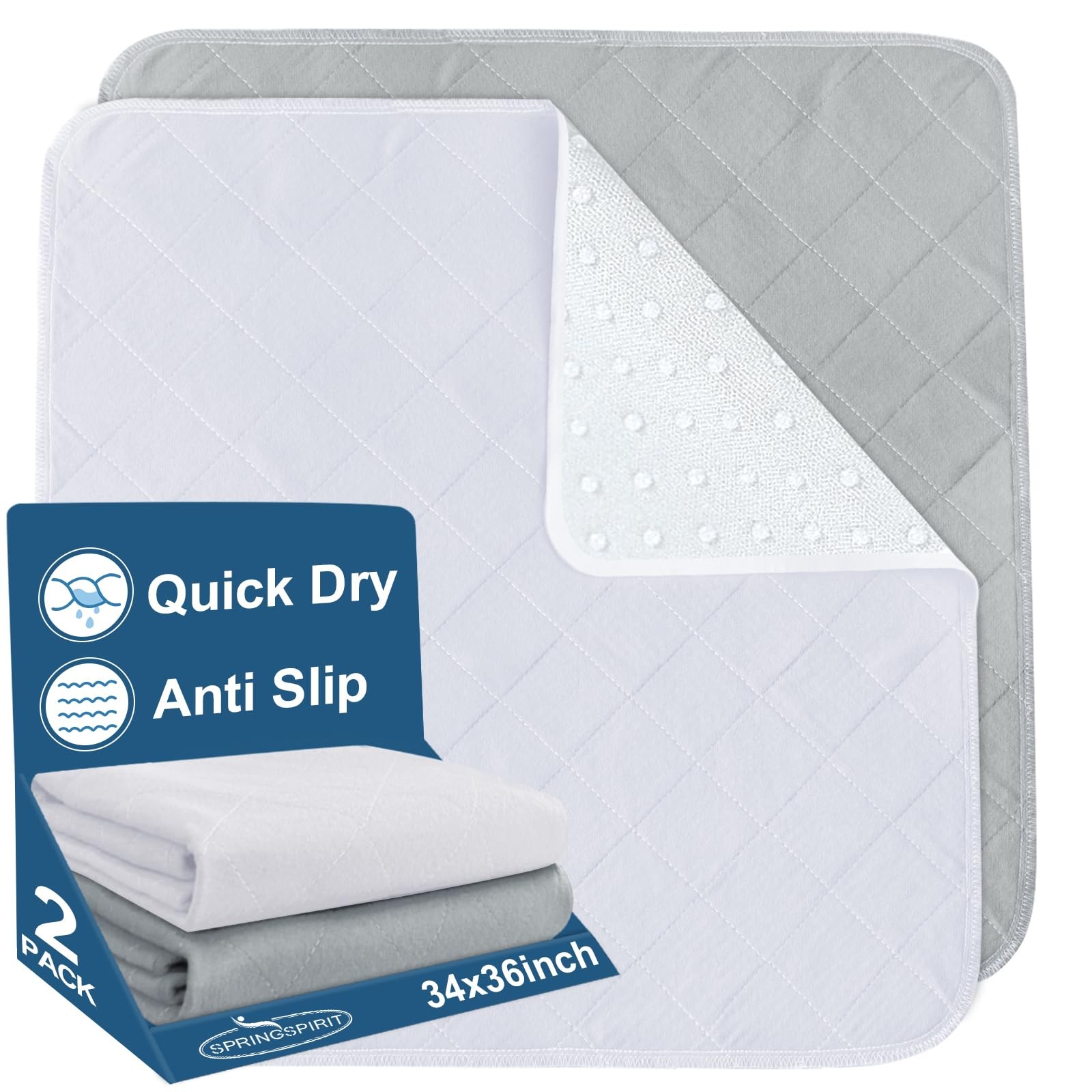 2 PCS 34×36 Inch White Gray Washable Waterproof Bed Pads Reusable Pee Mat