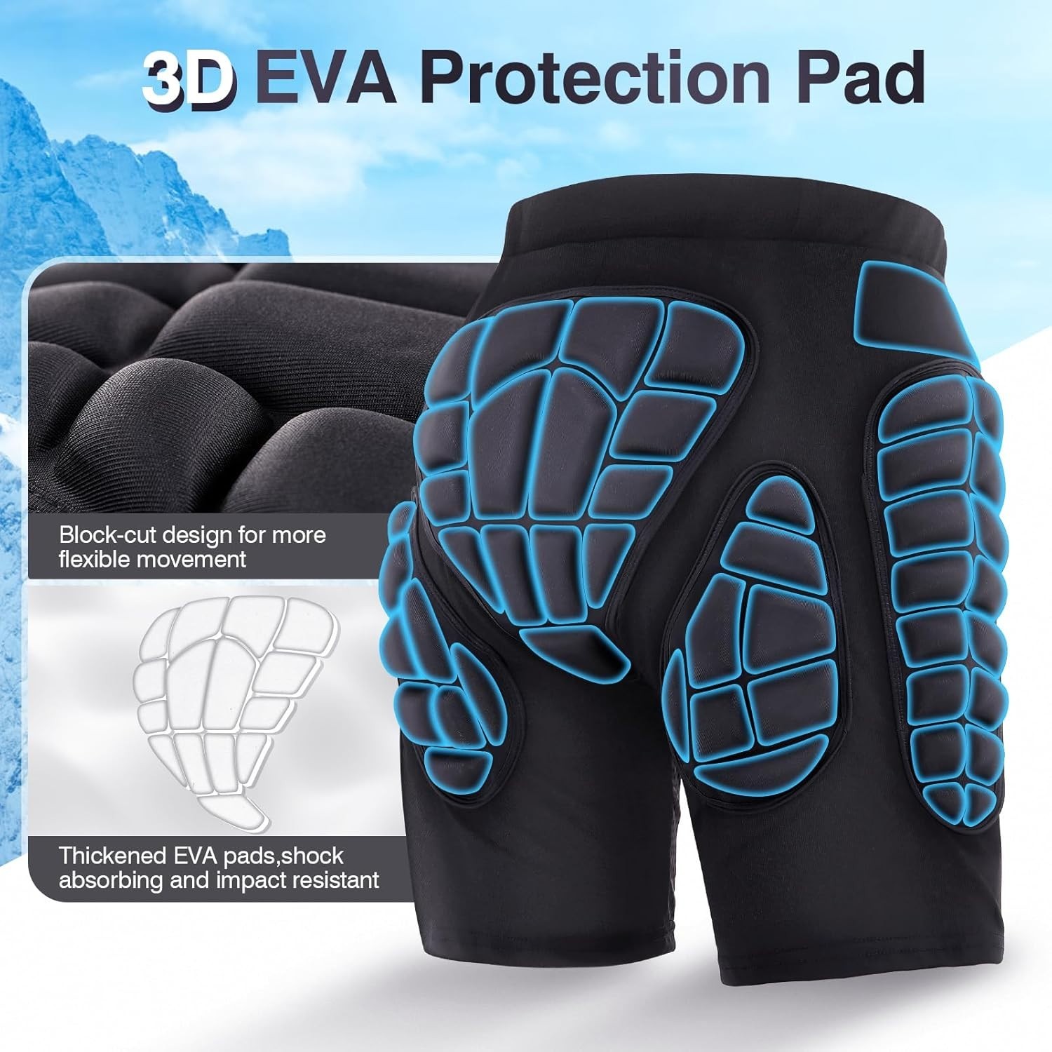 Adult Black Impact-Resistant Hip Protection Shorts for Snowboard Ski Skate