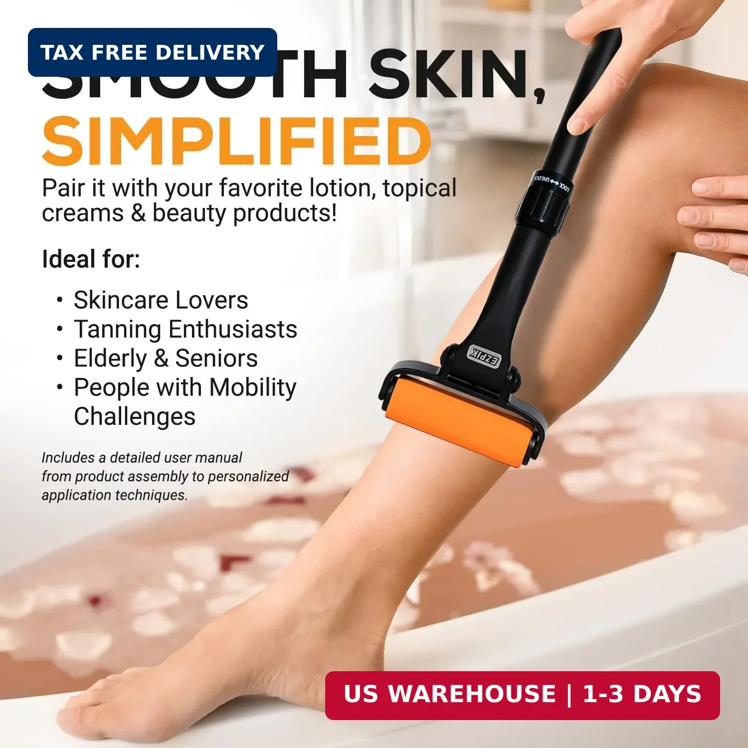 EZPIK Lotion Applicator for Back, Extendable up to 23″ – Curved Design Back Loti