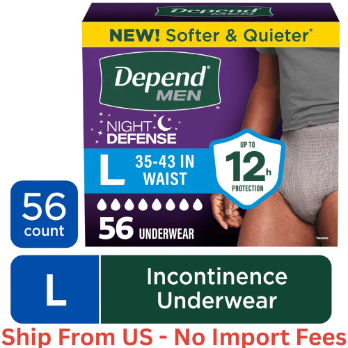 Depend Night Defense Incontinence Underwear for Men, Adult Diapers, L, 56 Count