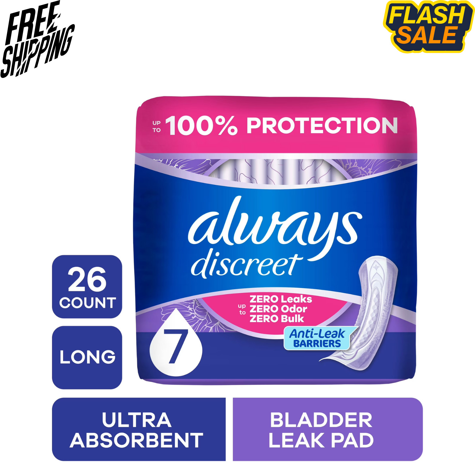 Always Discreet Ultimate Extra Absorbency Pads Long 26 Count
