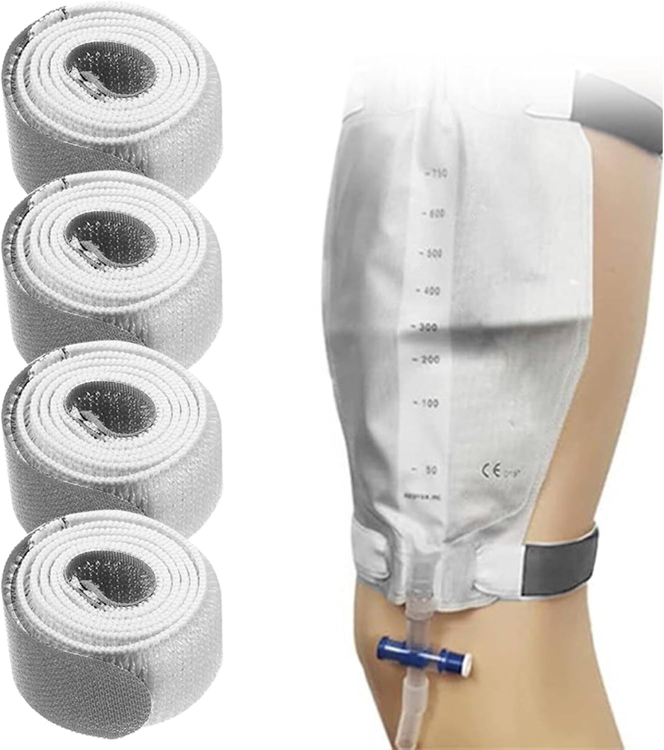 Catheter Leg Bag Straps 26” x 1” NonSlip Adjustable Reusable, 4-Pack, Grey Color