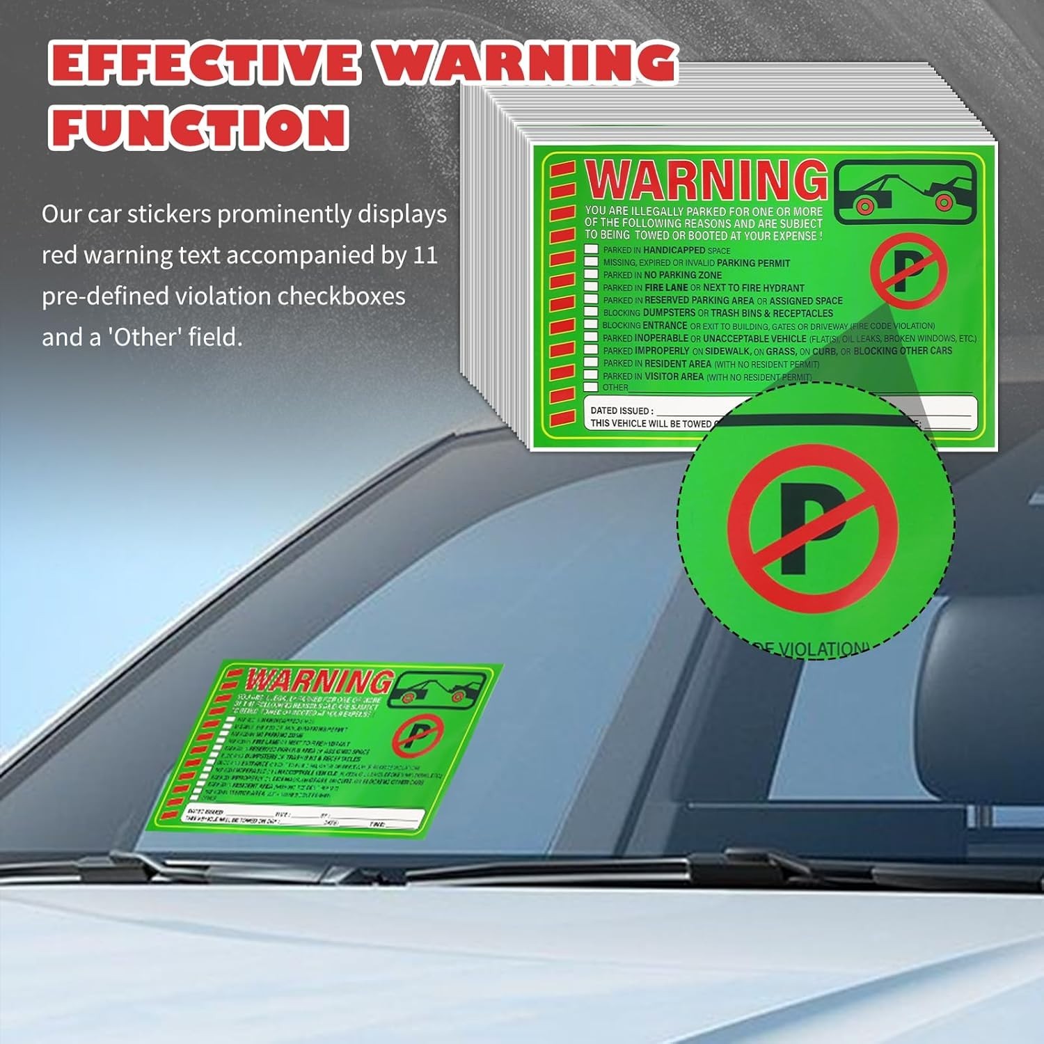 50 Parking Violation Notice Tow Stickers – Adhesive Fluorescent Labels
