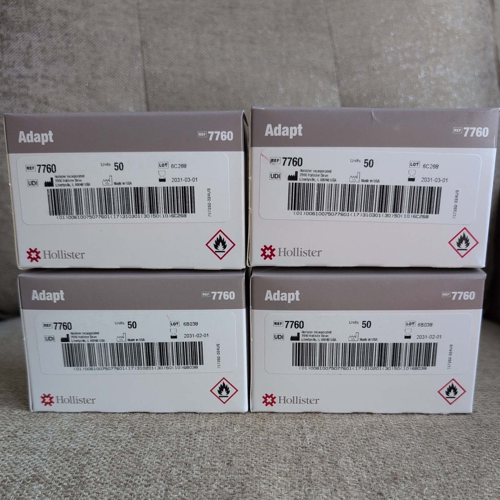 4 Boxes, Hollister 7760 Adapt, Universal Remover Wipes, No Sting Exp. 2031