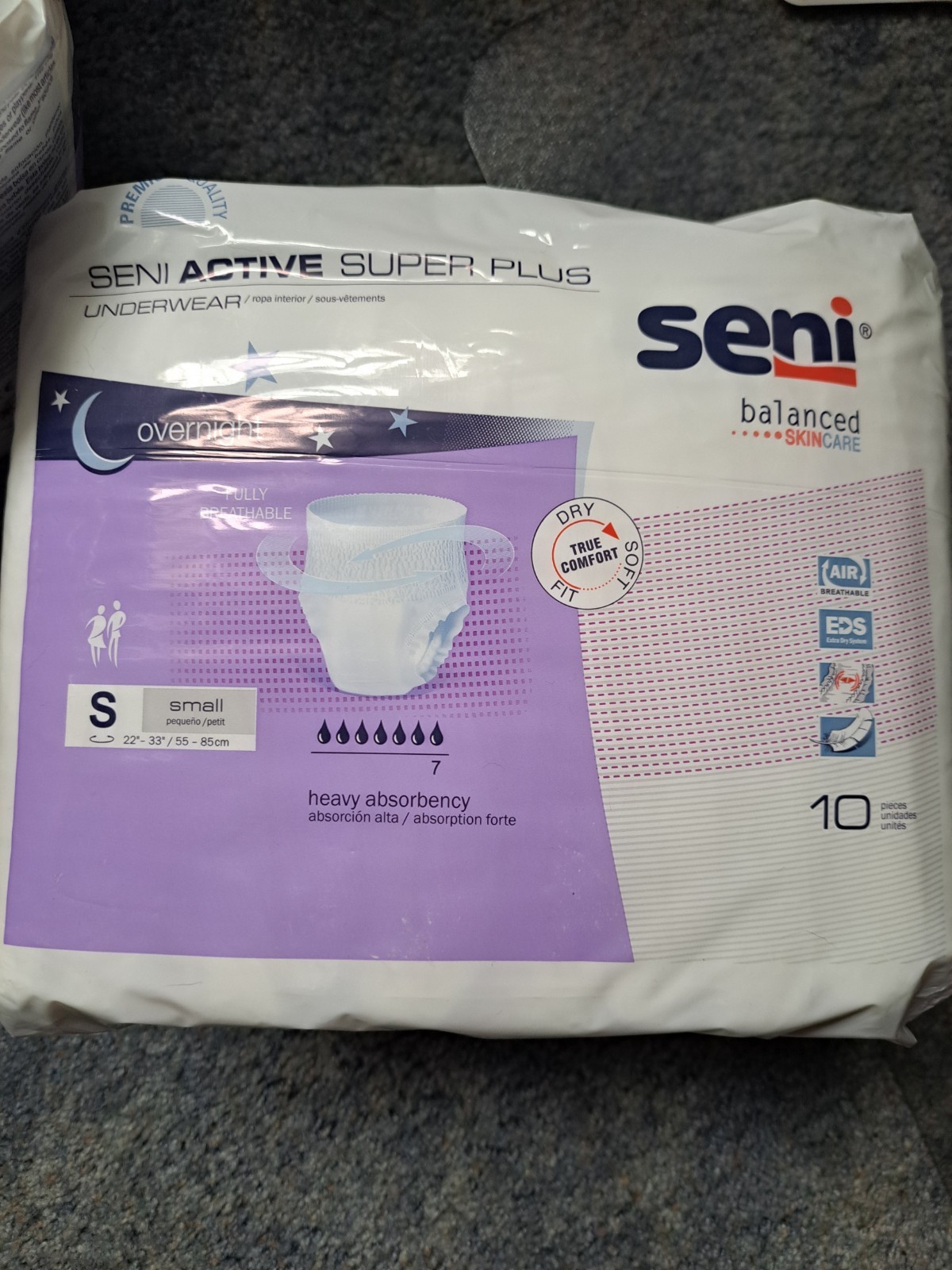 New Seni Active Super Plus Incontinence Brief Breathable / Overnight 12 Ct