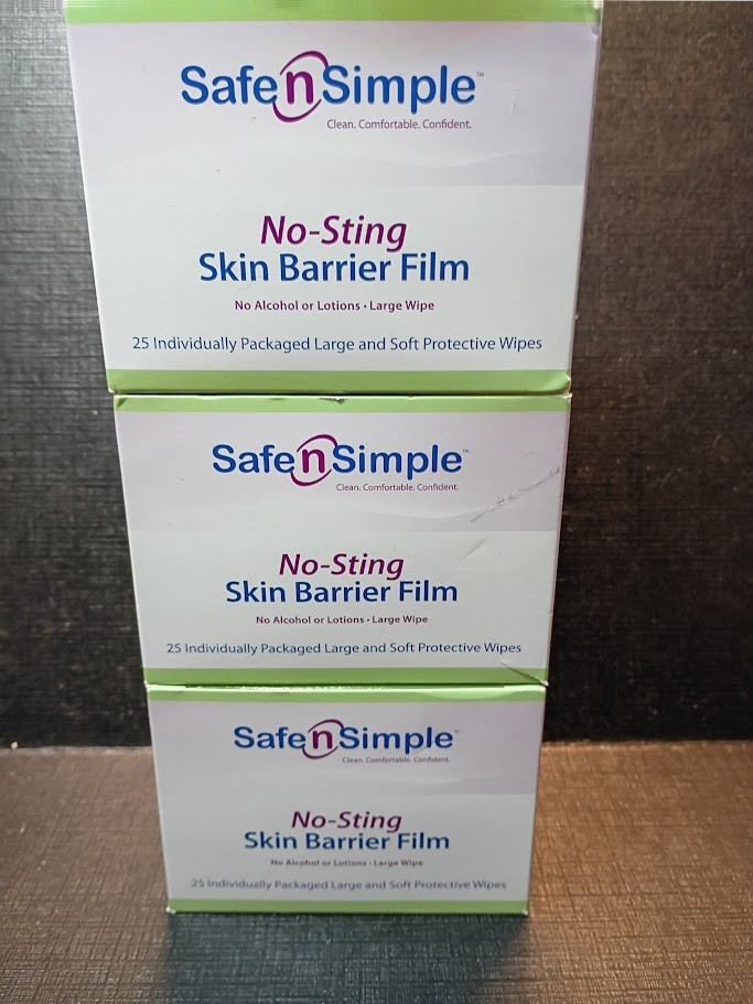 Lot of 3 NEW BOXES OF Safe N Simple No-Sting Skin Barrier Film 25 Wipes 07/01/27
