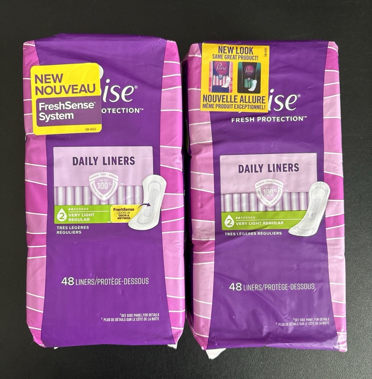 2x Poise #2 Very Light Regular Incontinence Panty Liners, 48 Ct Ea New