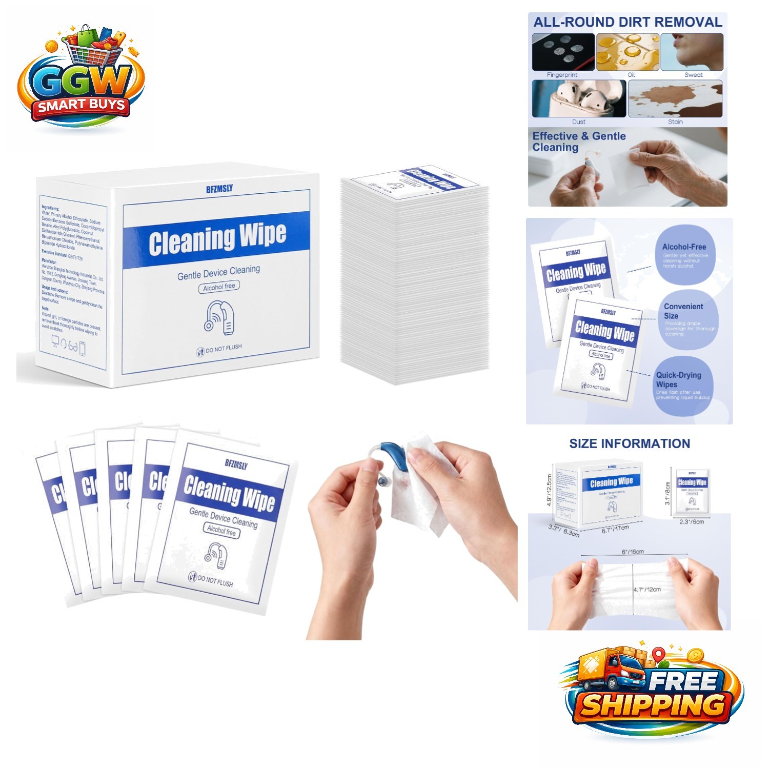 Durable Individually Wrapped Wipes for Clean Earbuds & Hearing Aids – 100 Count
