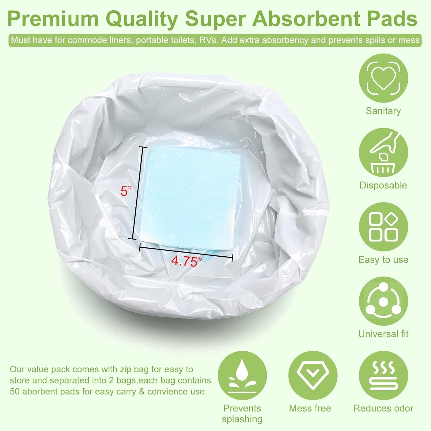 100 Disposable Commode Pads – Leak-Proof Hygiene Solution for Bedside Use
