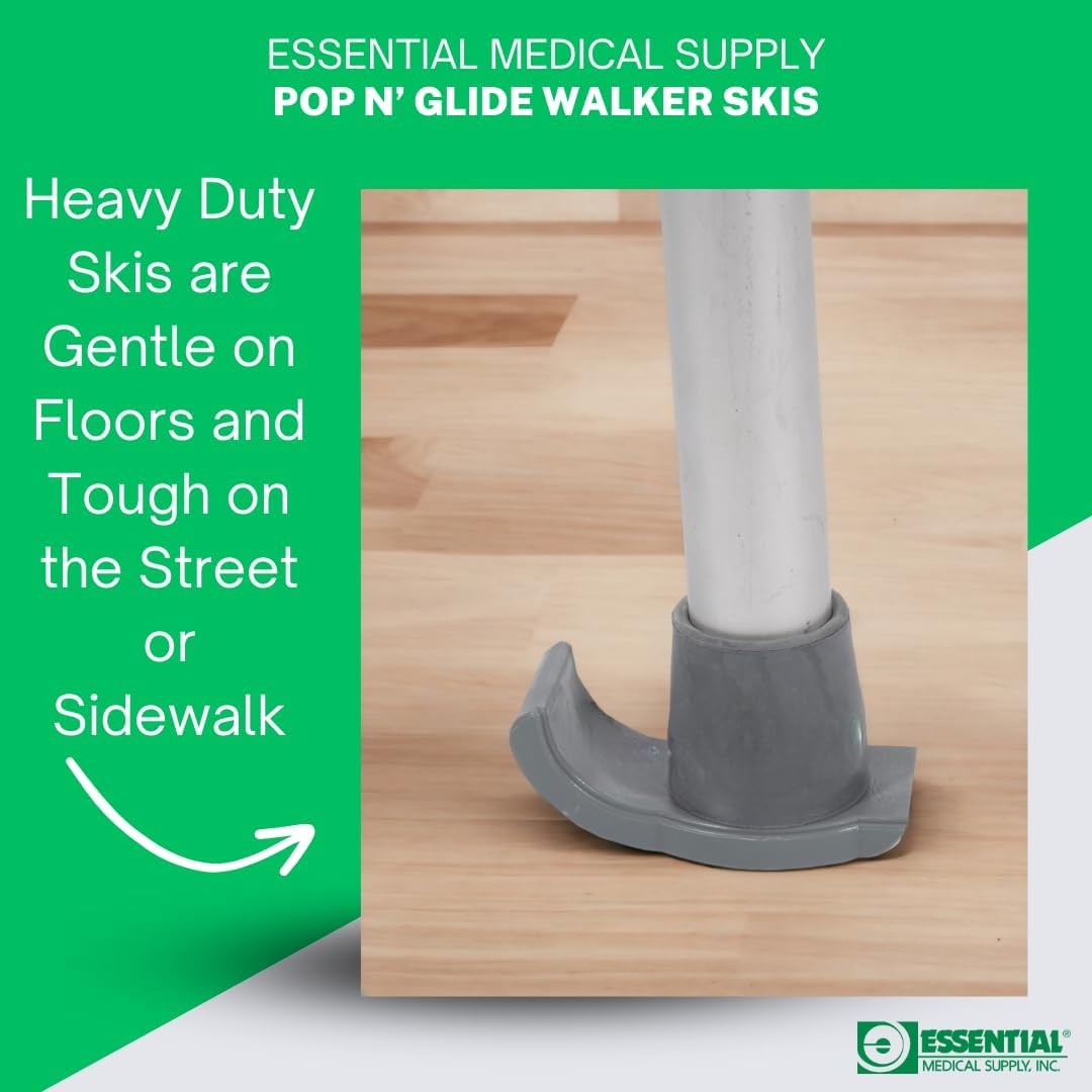 Essential Medical Supply Pop & Glide Easy Use Walker Ski Glides, 2 Pack Gray