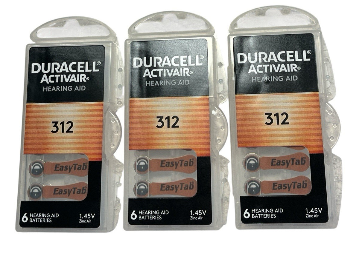 Duracell Hearing Aid Batteries Size 312 EXP 10 2028 Zinc Air 1.45 V 3 Packs