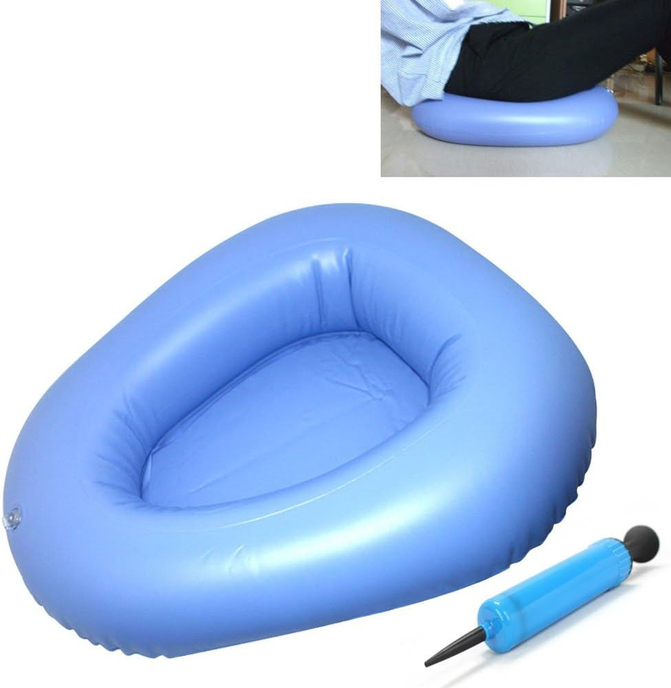 Inflatable Bedpan For Incontinence And Elderly Care With Hand Pump Blue