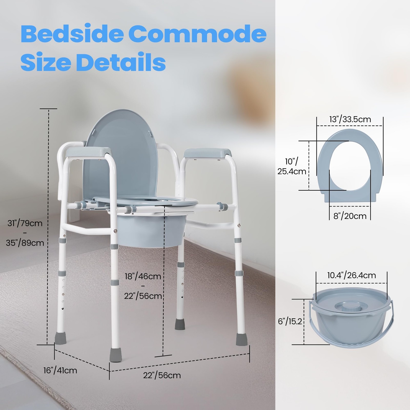 Careboda Bedside Commode Chair Bucket For Seniors Portable Extra Wide Commode