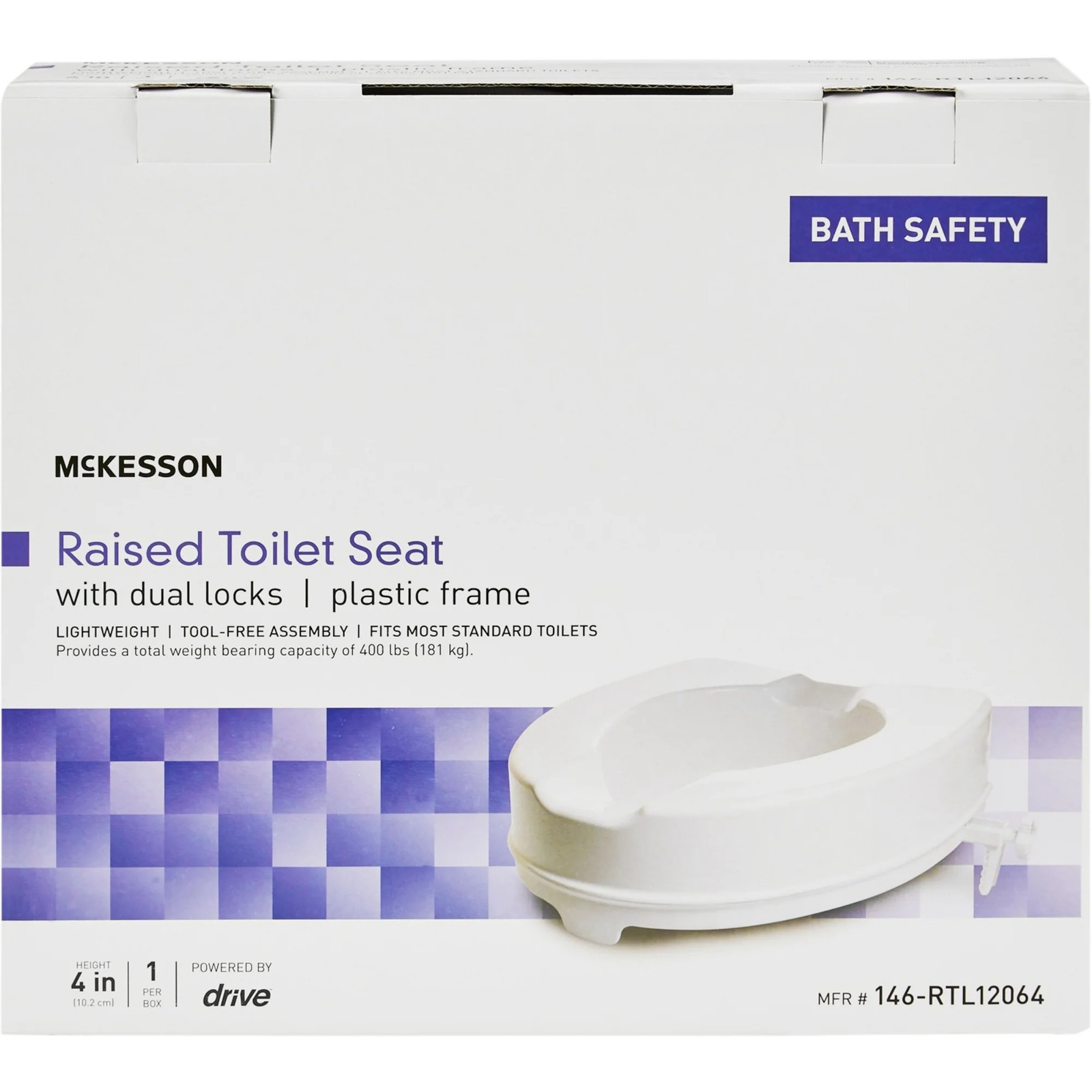 McKesson Heavy Duty Raised Toilet Seat, 400 lb Weight Capacity