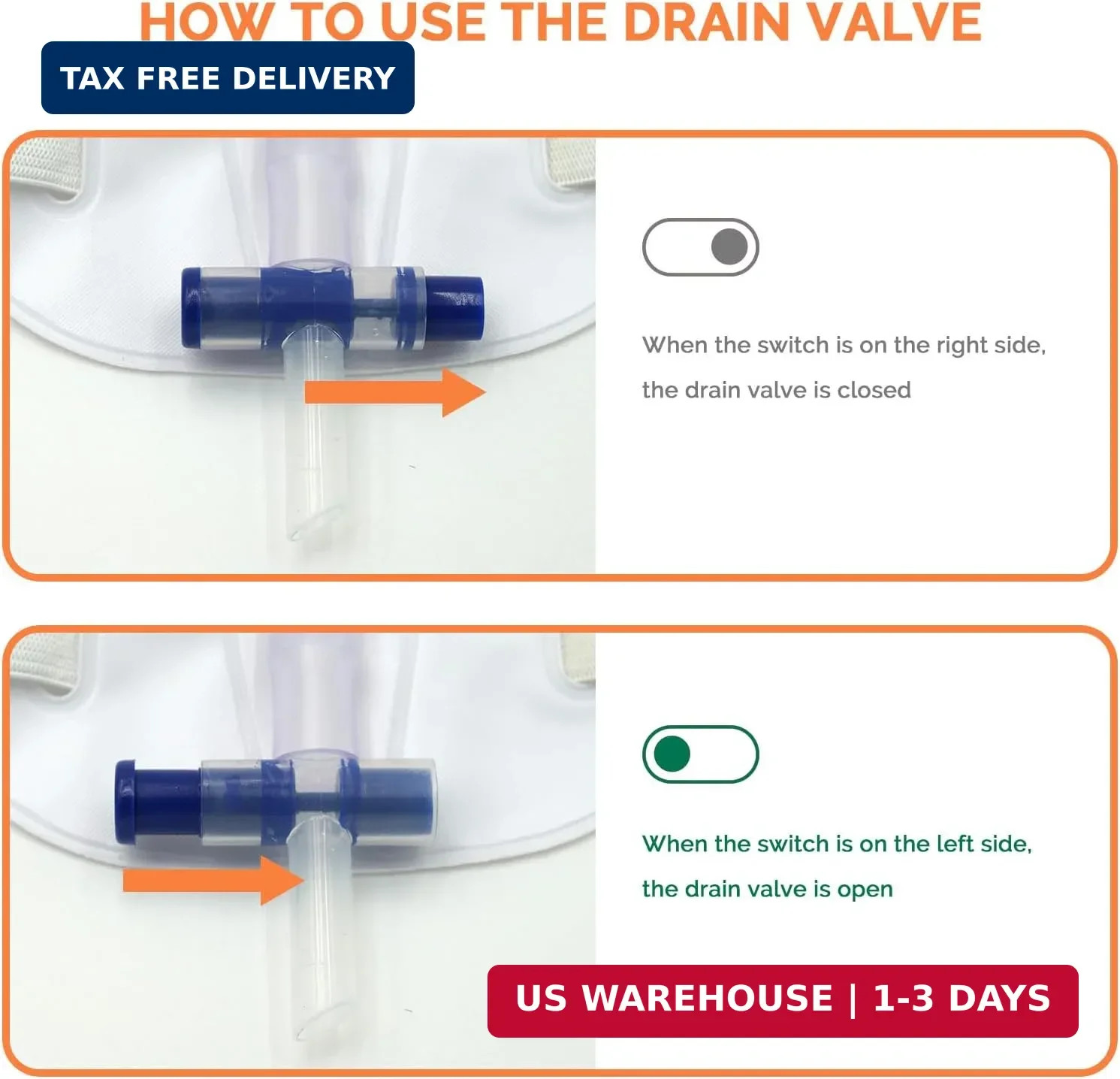 5 Pack Easy-Tap Leg Bag with Anti-Reflux Valve, 1000ml Catheter Bags with 2 Clot
