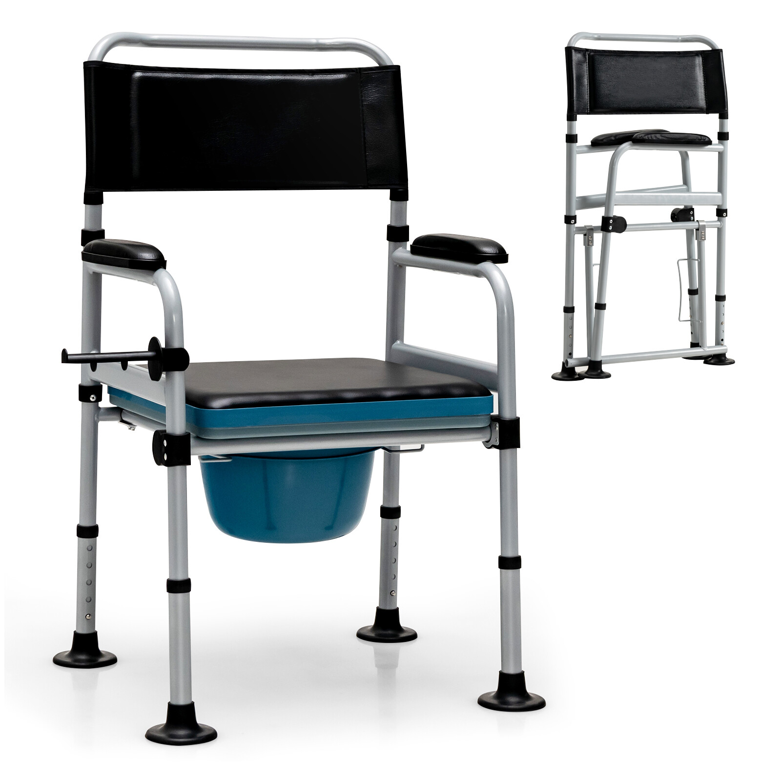 4-in-1 Bedside Commode Folding Toilet Chair Shower Chair Mobile Toilet Chair