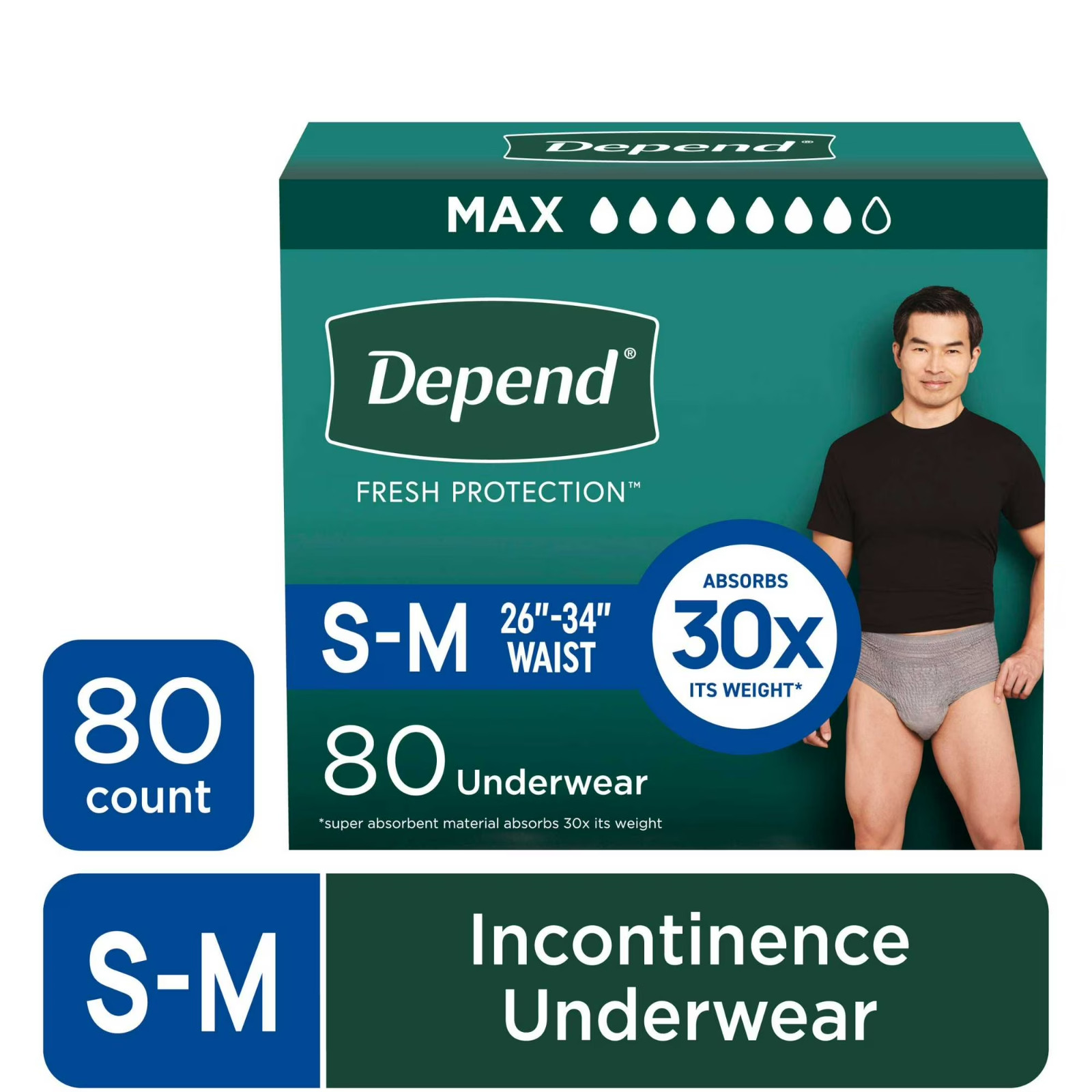 Depend Fresh Protection Incontinence Underwear for Men, Adult Diapers, S/M,80 Ct