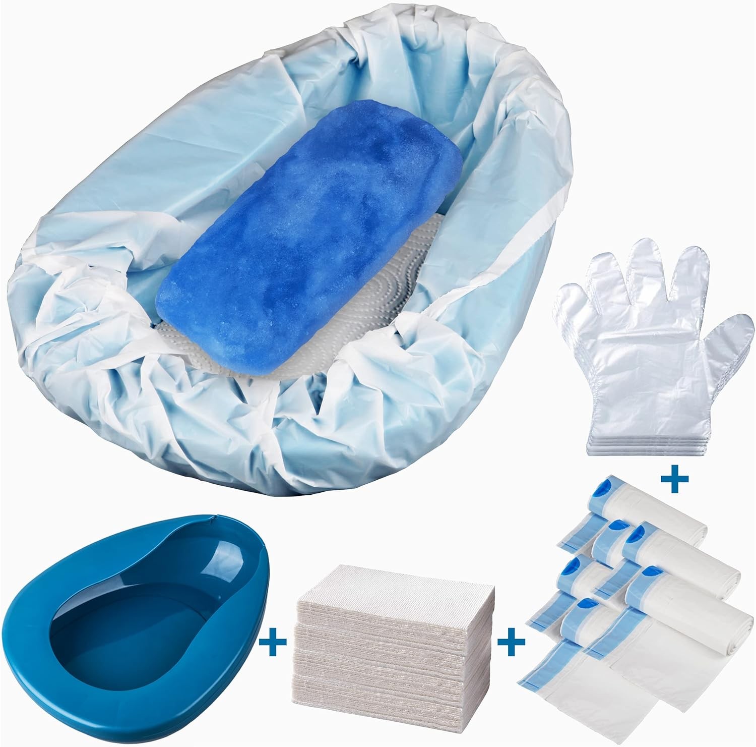MINIVON Bedpan Set with 30 Disposable Liners, Super Absorbent Pads and Gloves –
