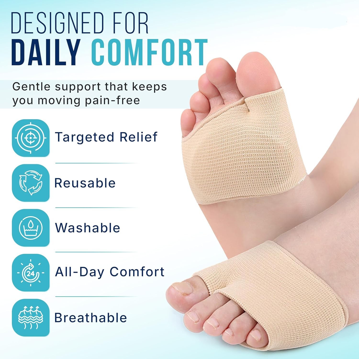 2 Pack For Man Women Fabric Metatarsal Pads Sleeve with Gel Sole Cushion