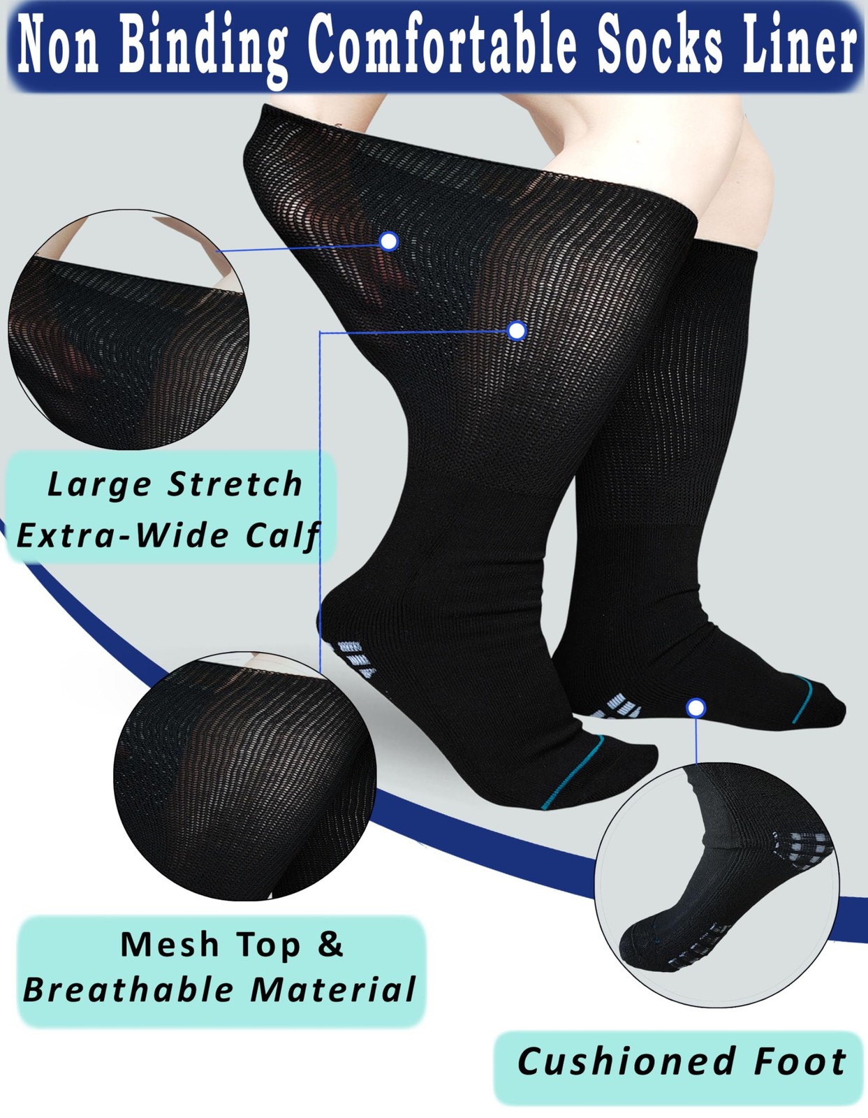 2 Pairs Walking Boot Sock ExtraWide Knee High Foot Brace Fracture Men Women