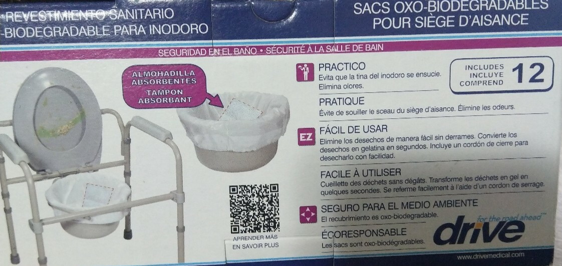 Drive Oxo Biodegradable Sanitary Commode Liner-1bx 12 Count Eliminates Odor-New