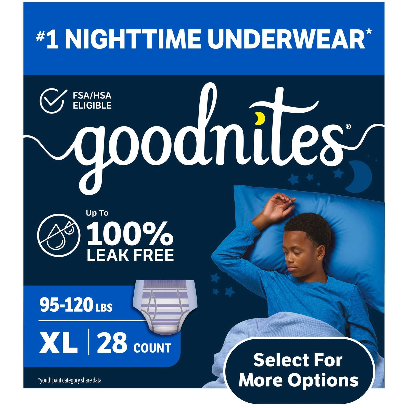 Goodnites Boys Nighttime Bedwetting Underwear, XL (95-120 lbs), 28 Count
