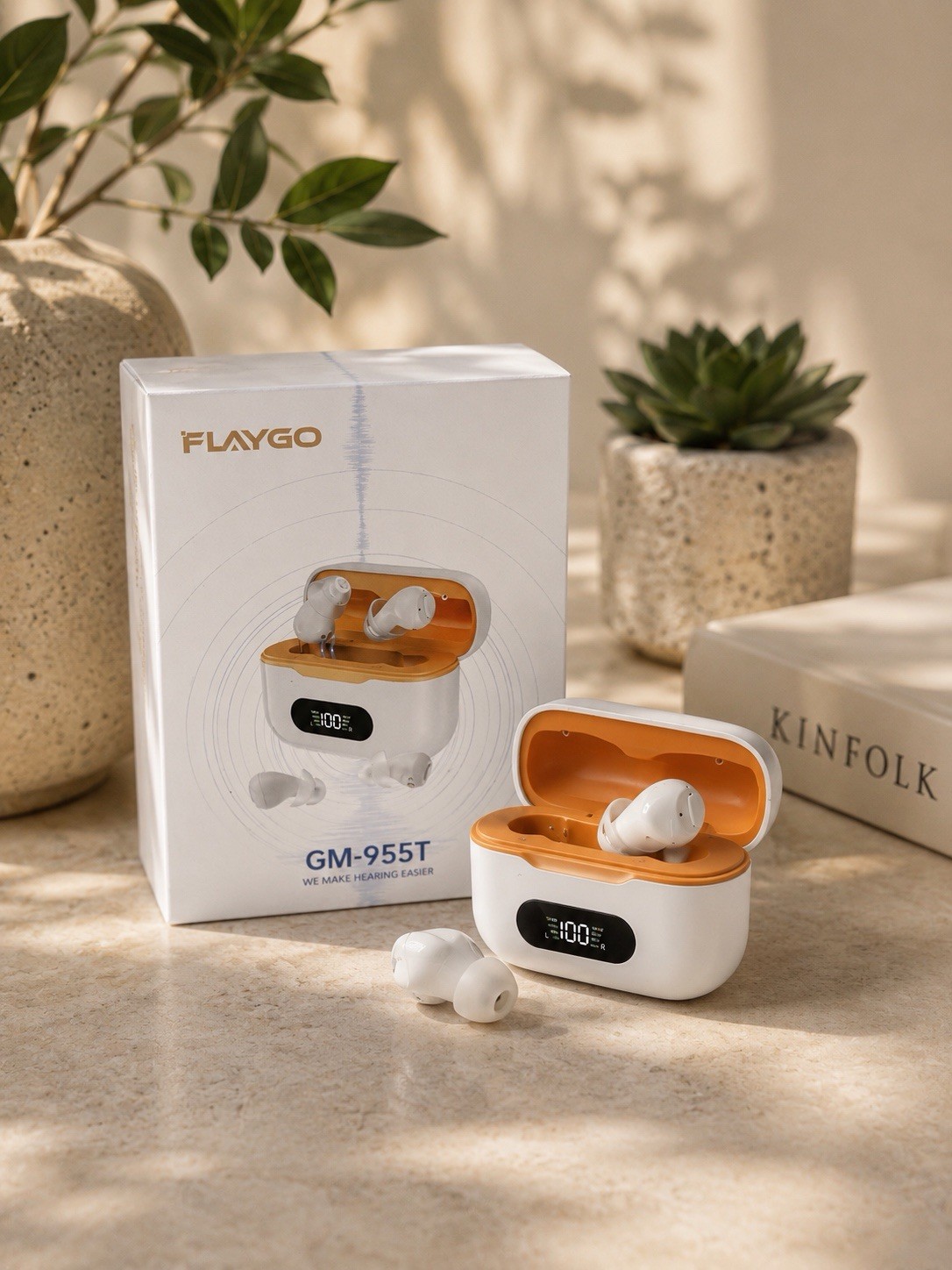 Flaygo GM-955T Hearing Aid Kit for Adults White Orange MPN GM-955T Model