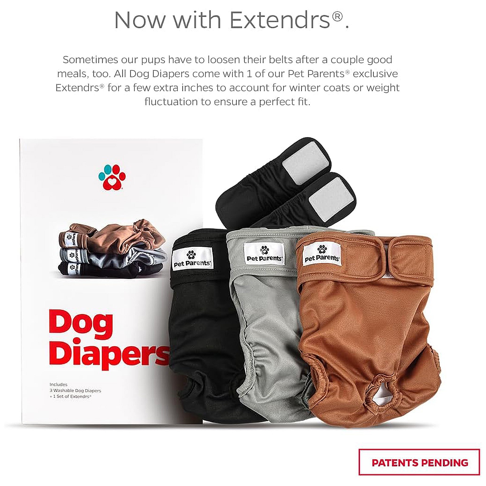 Pet Parents 3-Pack Washable Female Dog Diapers with Extenders (Small, Natural)