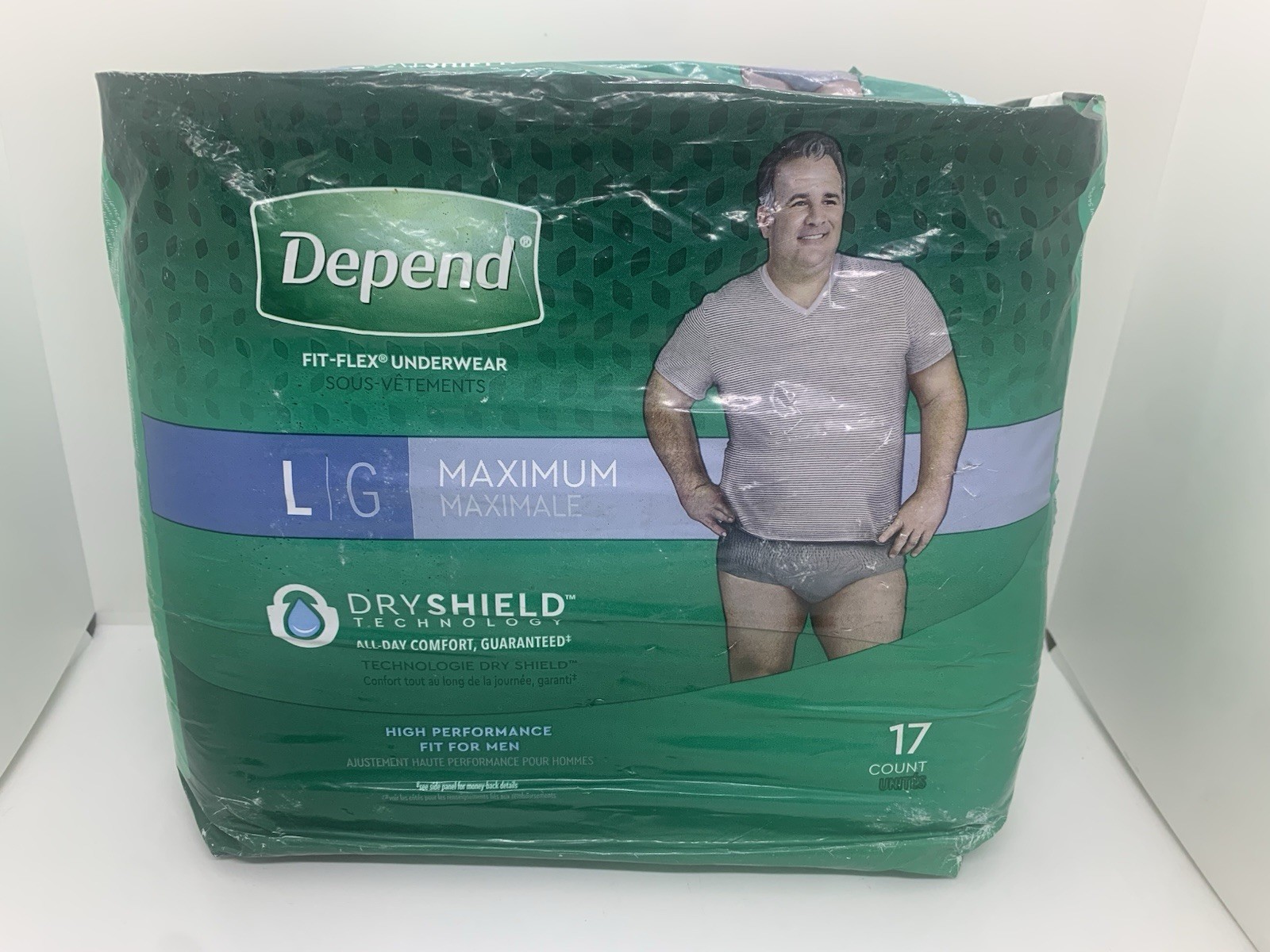 Depend Fit-Flex Underwear Men’s Large Gray with Dryshield 17 Ct SEALED Package
