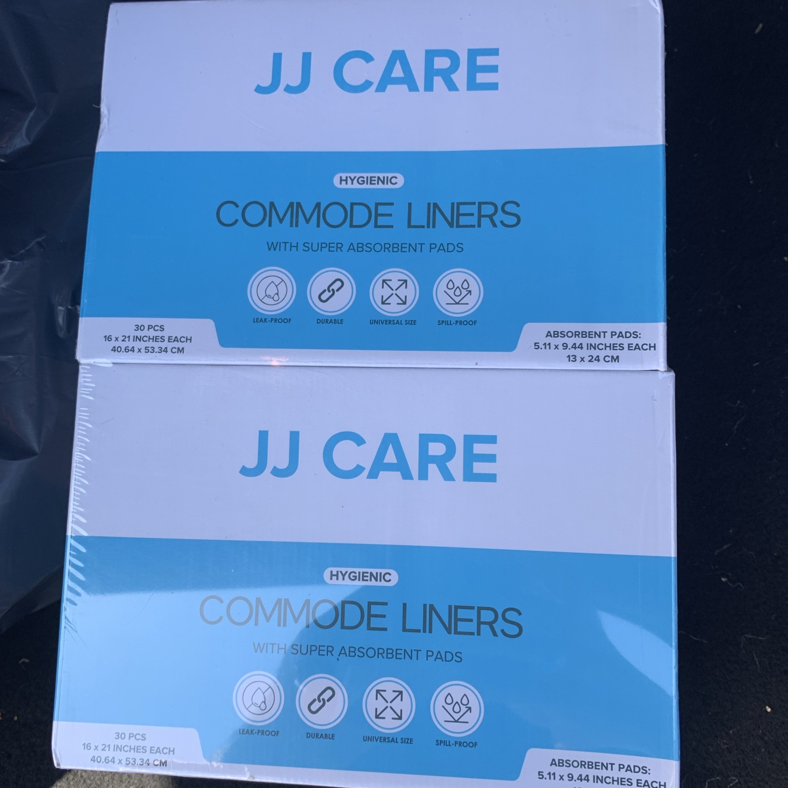 JJ CARE COMMODE LINERS W/Highly Absorbent Pads PACK OF 60 UNIVERSAL FIT 16″X21″