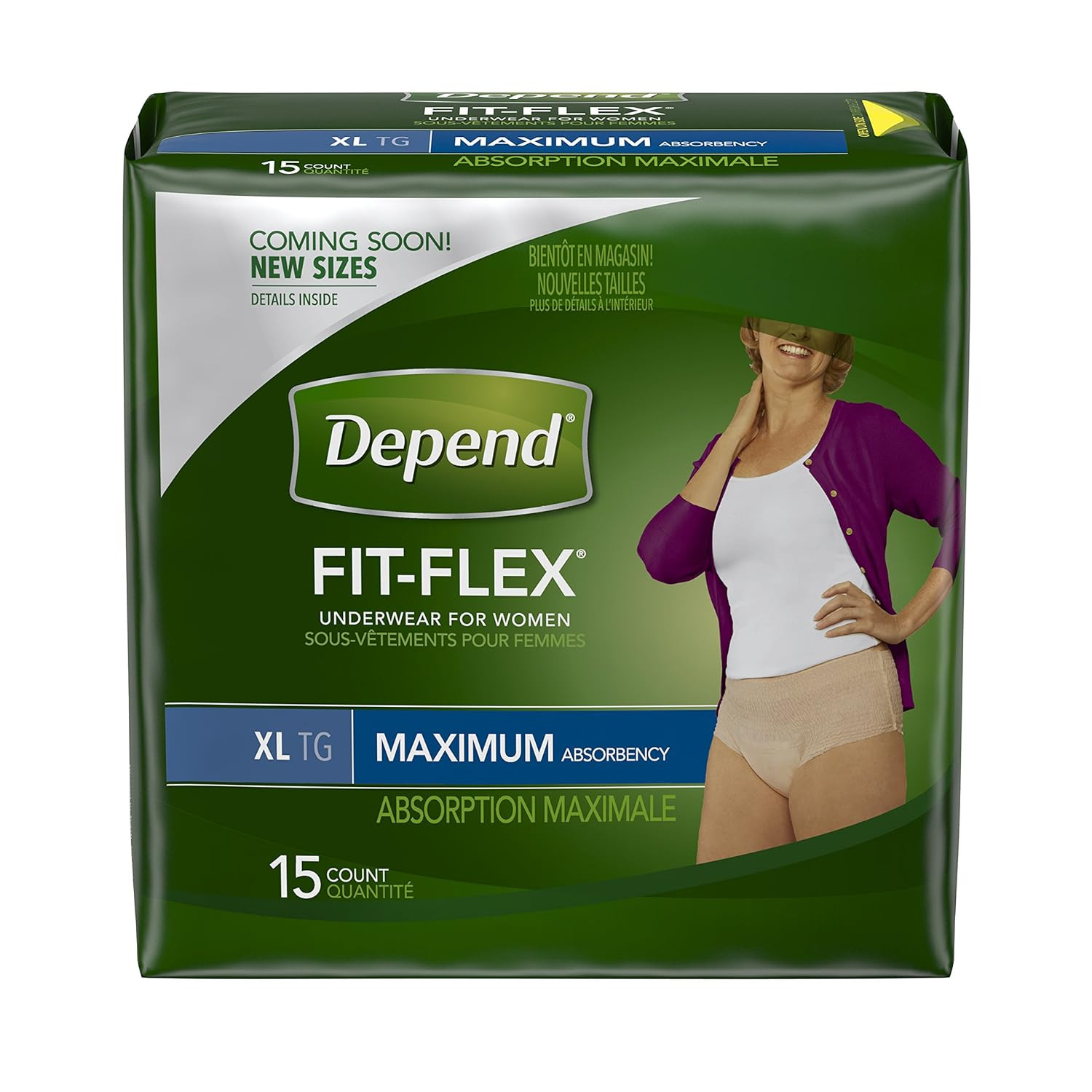 Depend FIT-FLEX Women Maximum Absorbency XL Tan Underwear 15 CT
