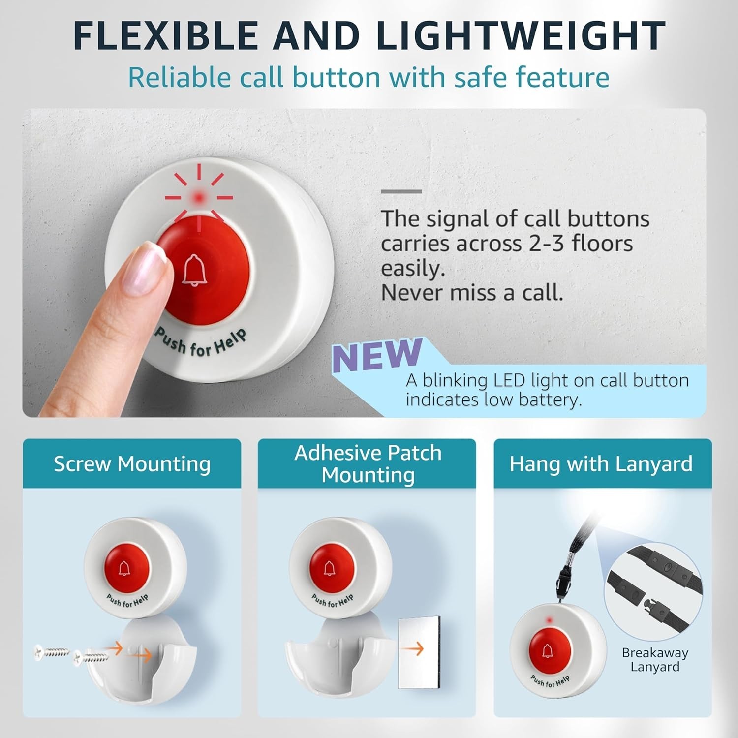 Wireless Caregiver Pager System with 2 Call Buttons – Elderly Alert & SOS Help