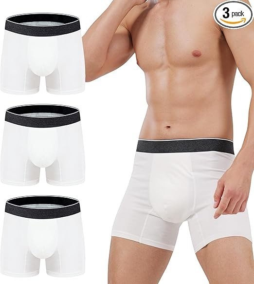 Aircute Men’s 3 Pack Incontinence Boxer Briefs 2XL Leak Proof 60mL White