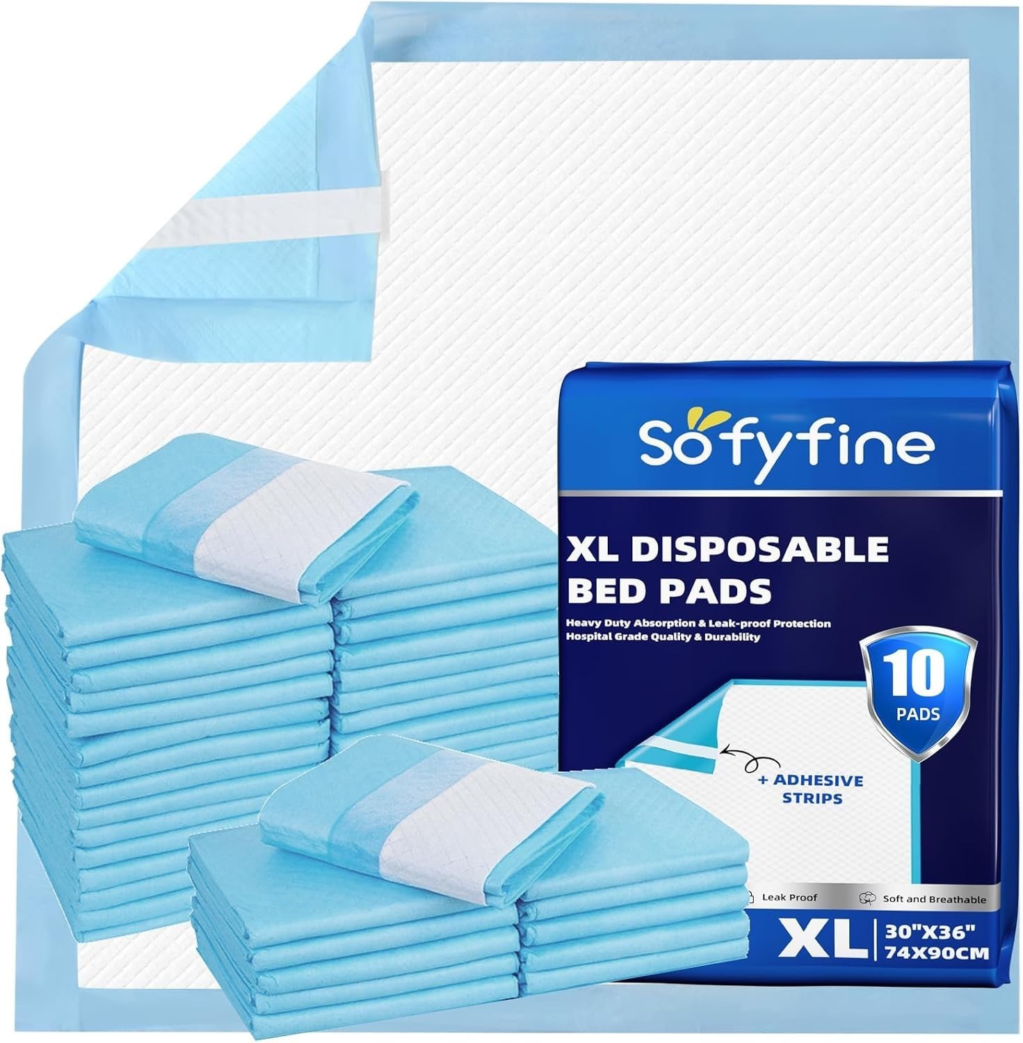 Disposable Bed Pads with Adhesive Strip 30″x36″[10 Pads] | Thicken Elderly Ad…