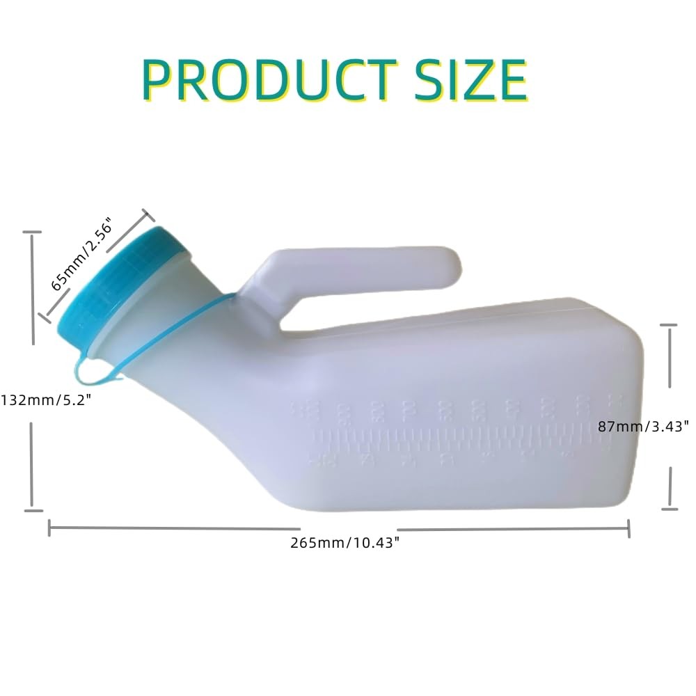 Thick Firm Male Urinal,Urine Bottle with Lid 32oz./1000mL Pack of 2 (Blue Scr…