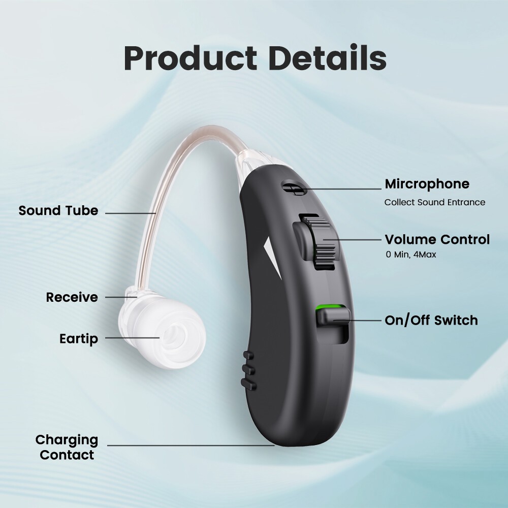 JINGHAO Rechargable Hearing Aid Sound Device Hearing Amplifier 18 Hours Working