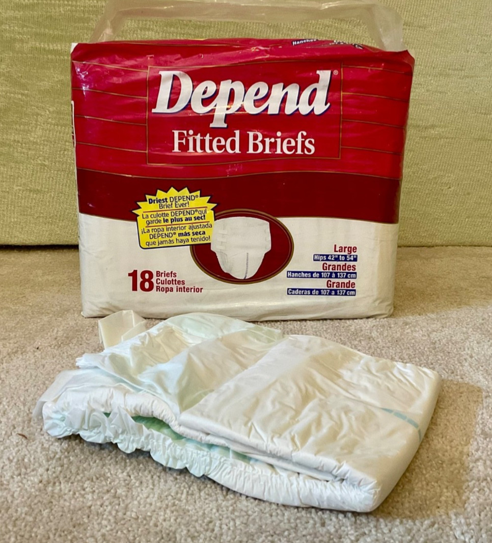 VINTAGE DEPEND (90’s) – Fitted Maximum Protection Adult Diapers (L) New In Bag