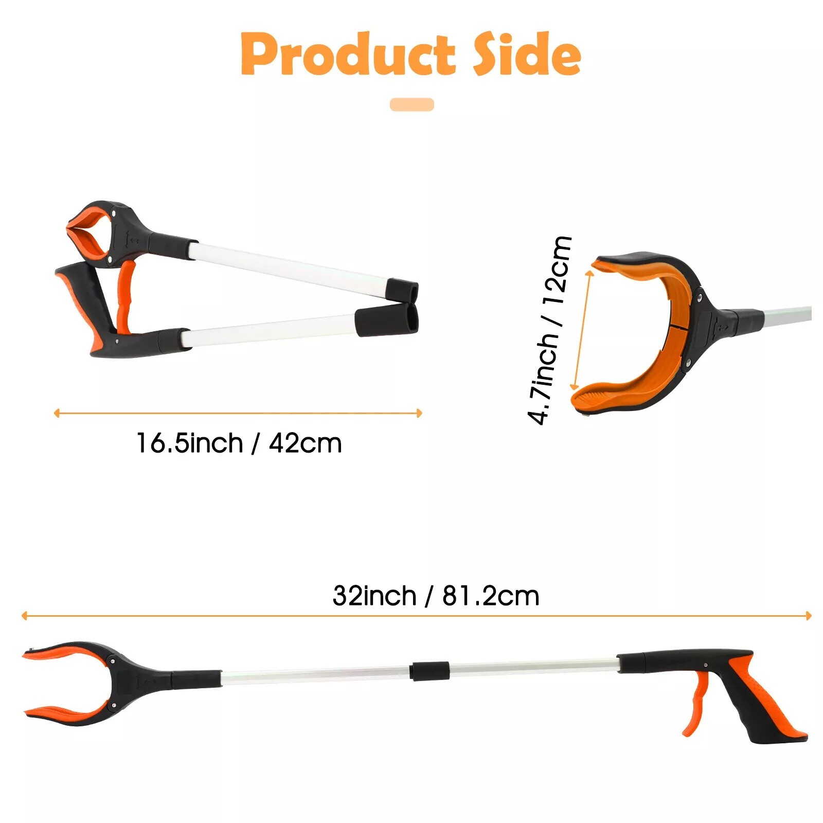Foldable Reacher Grabber Tool Rotating Jaw & Magnet Trash Picker Heavy Duty