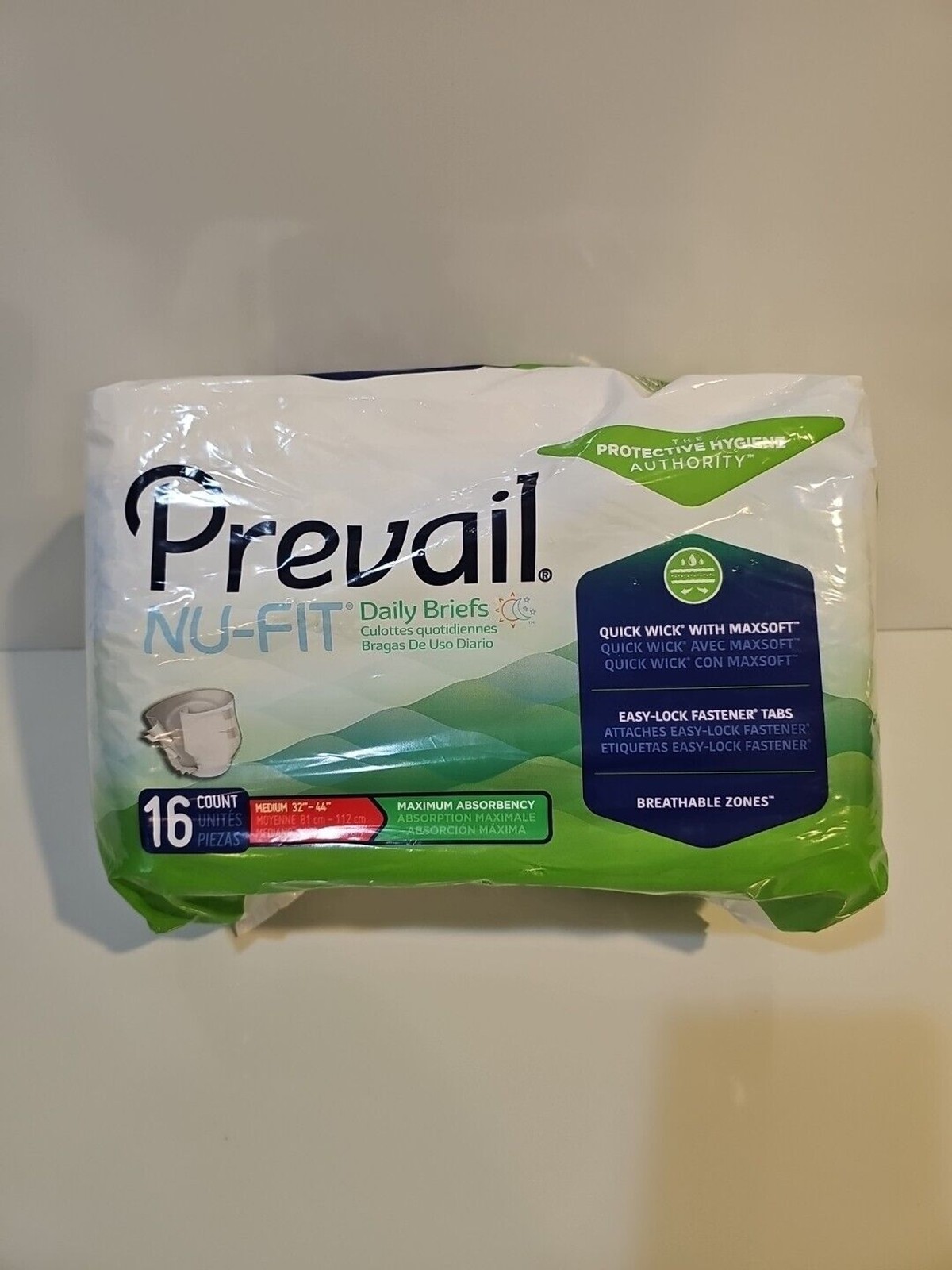 Prevail Nu-Fit Incontinence Brief M Breathable Maximum 16 Ct New Sealed