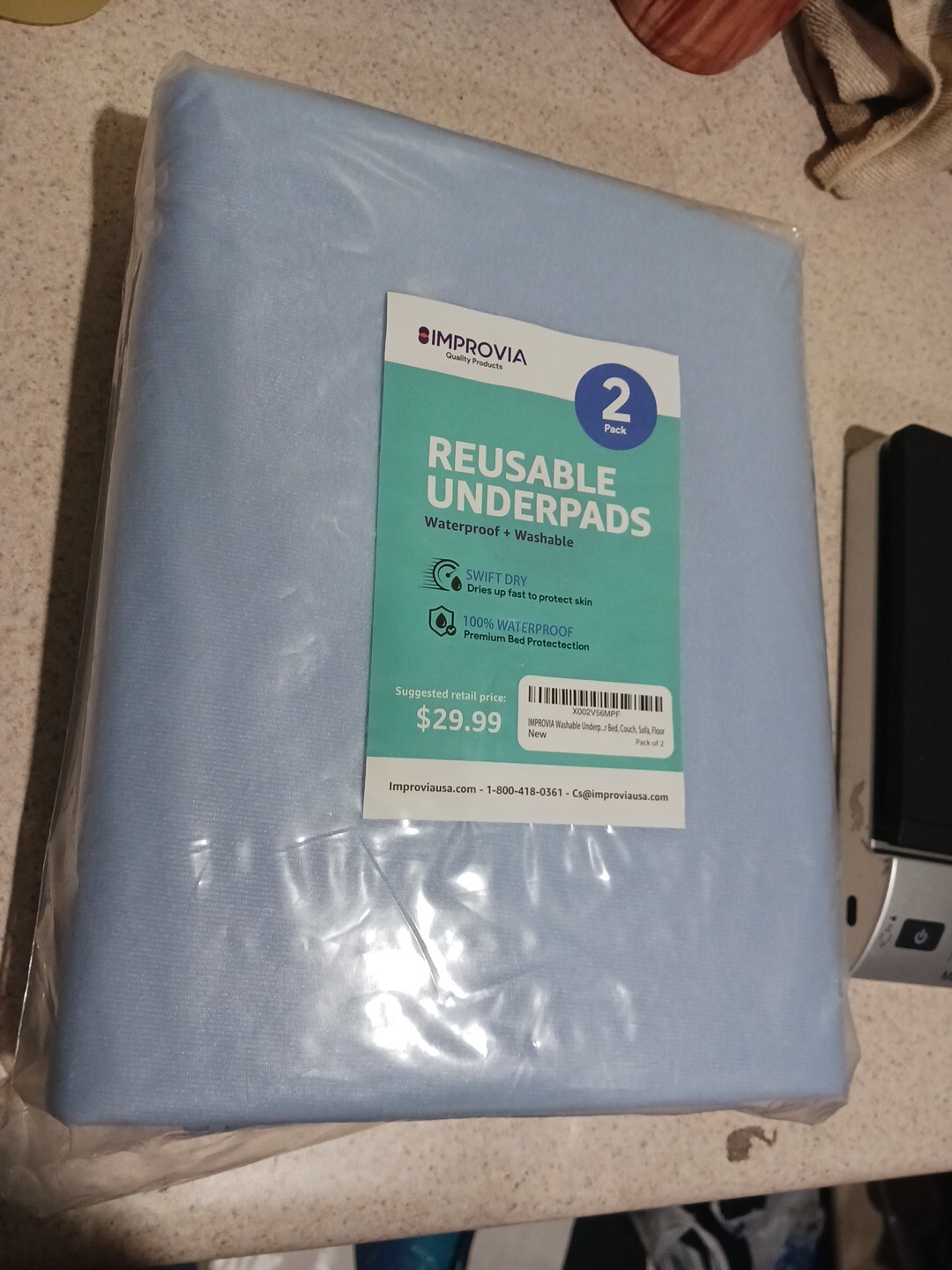 Improvia Reusable Underpads 2 Pack 100% Waterproof New Sealed